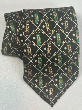 Vintage A. Rogers Golf Bag II Necktie 58x4 Black Golf Clubs Golfing Made Korea